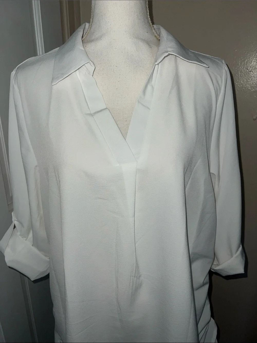 Women's White Split-Neck Tunic Blouse